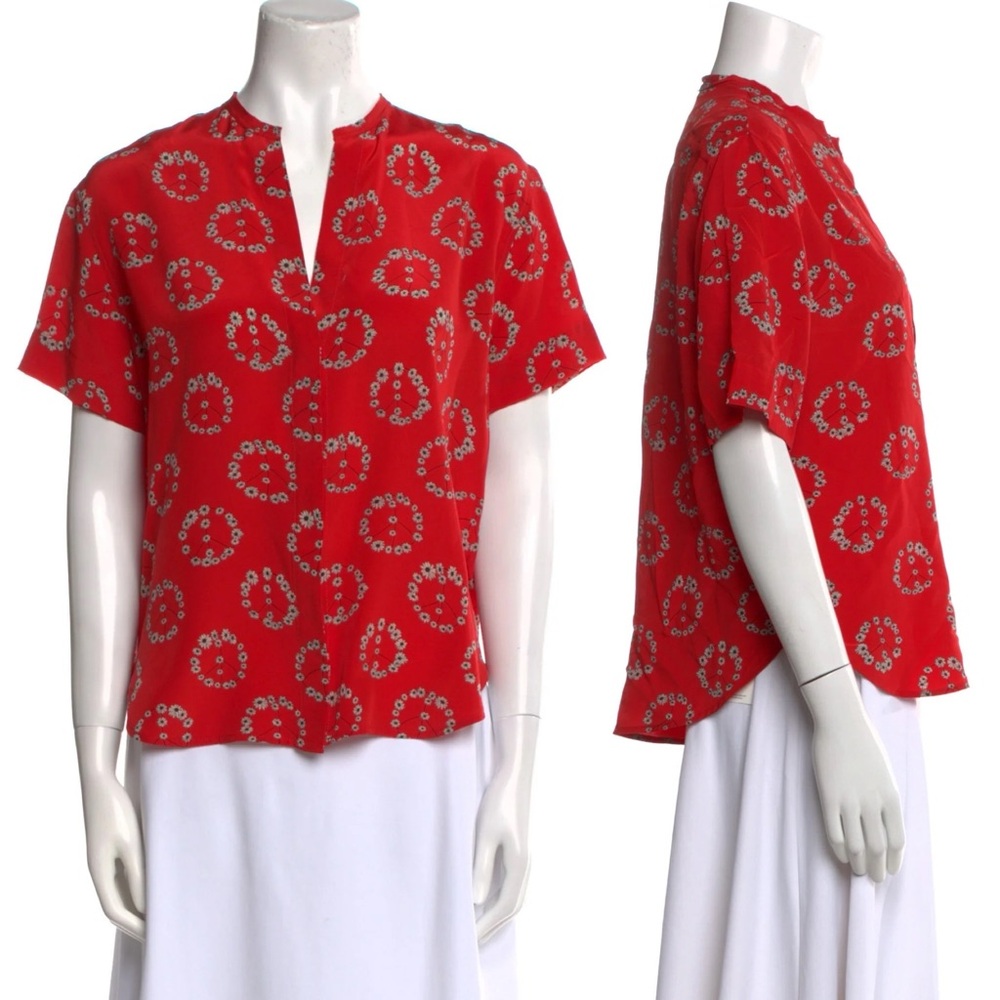 SANDRO Cyrielle Floral Silk Peace Sign Button Down Blouse \\ M